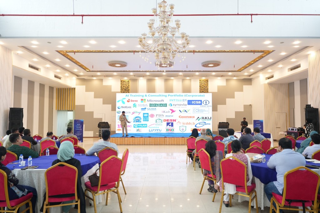 Corporate AI training and consulting session in a hall